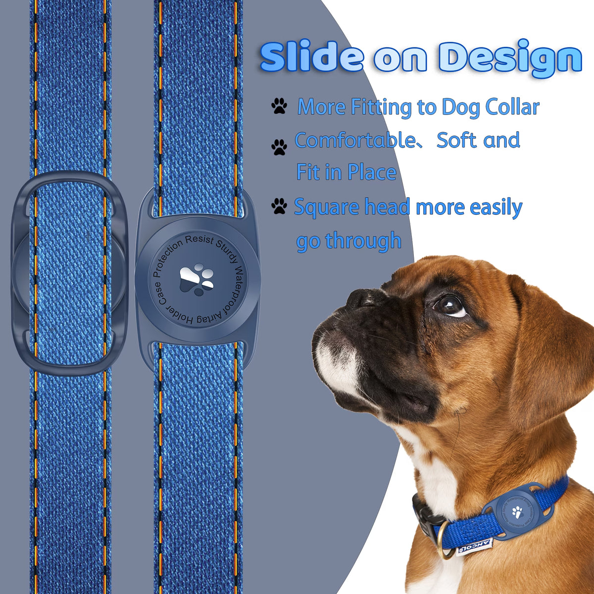 Airtag Dog Collar Holder, [1 Pack] Waterproof Airtag Case for Dog Collar, TPU & Silicone Full Body Covered Anti-Lost Apple Air Tag Collar Holder Airtag Case for Pet Collar Backpack, Navyblue