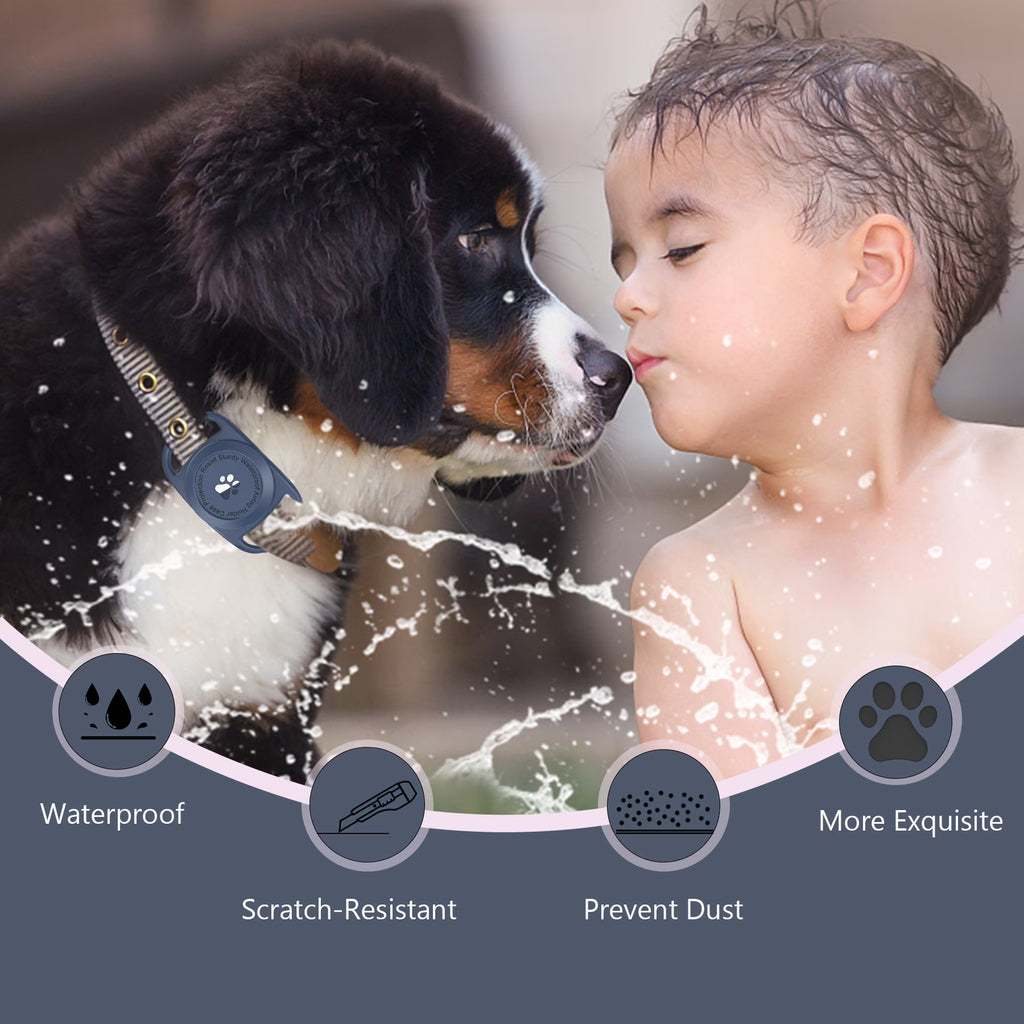 Airtag Dog Collar Holder, [1 Pack] Waterproof Airtag Case for Dog Collar, TPU & Silicone Full Body Covered Anti-Lost Apple Air Tag Collar Holder Airtag Case for Pet Collar Backpack, Navyblue