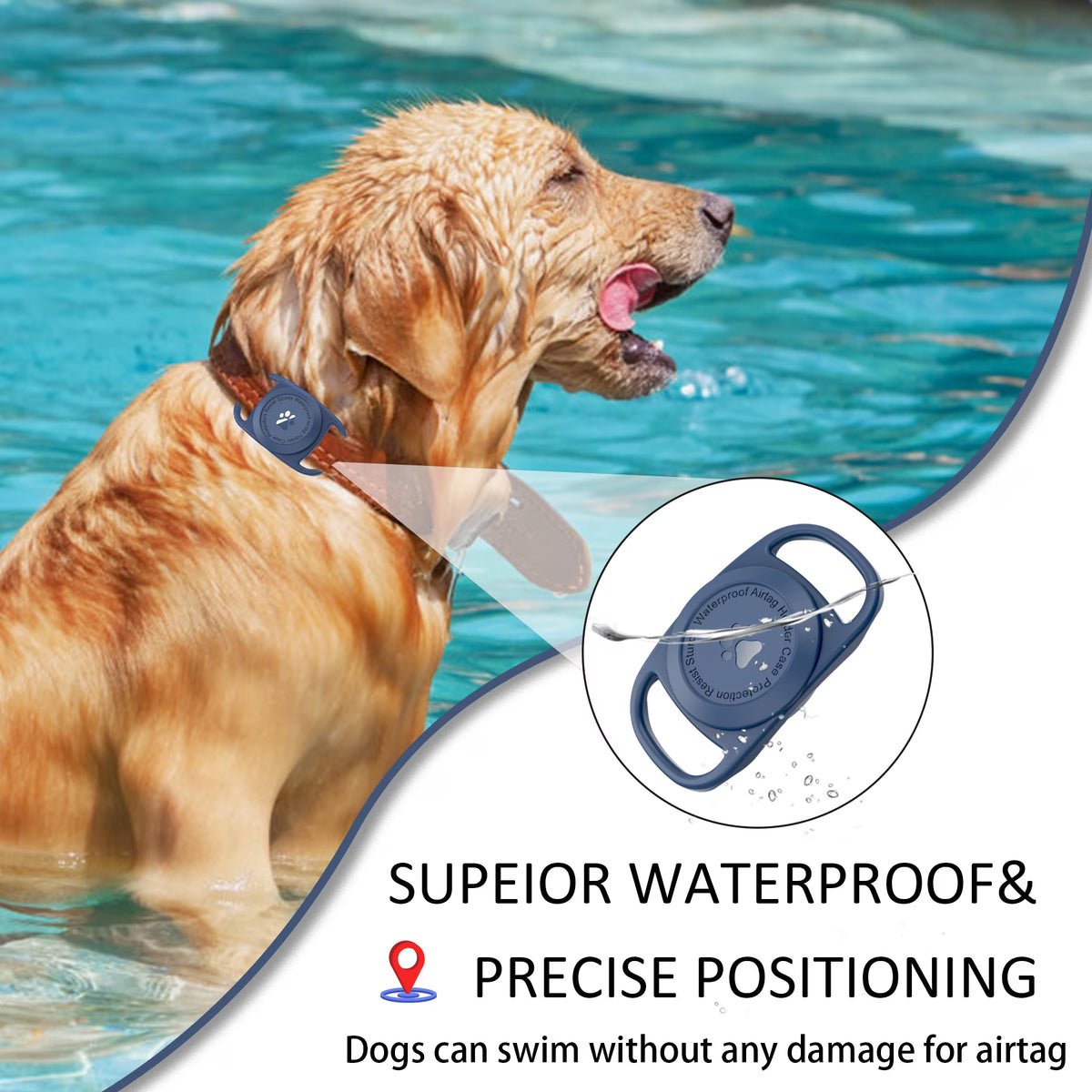 Airtag Dog Collar Holder, [1 Pack] Waterproof Airtag Case for Dog Collar, TPU & Silicone Full Body Covered Anti-Lost Apple Air Tag Collar Holder Airtag Case for Pet Collar Backpack, Navyblue