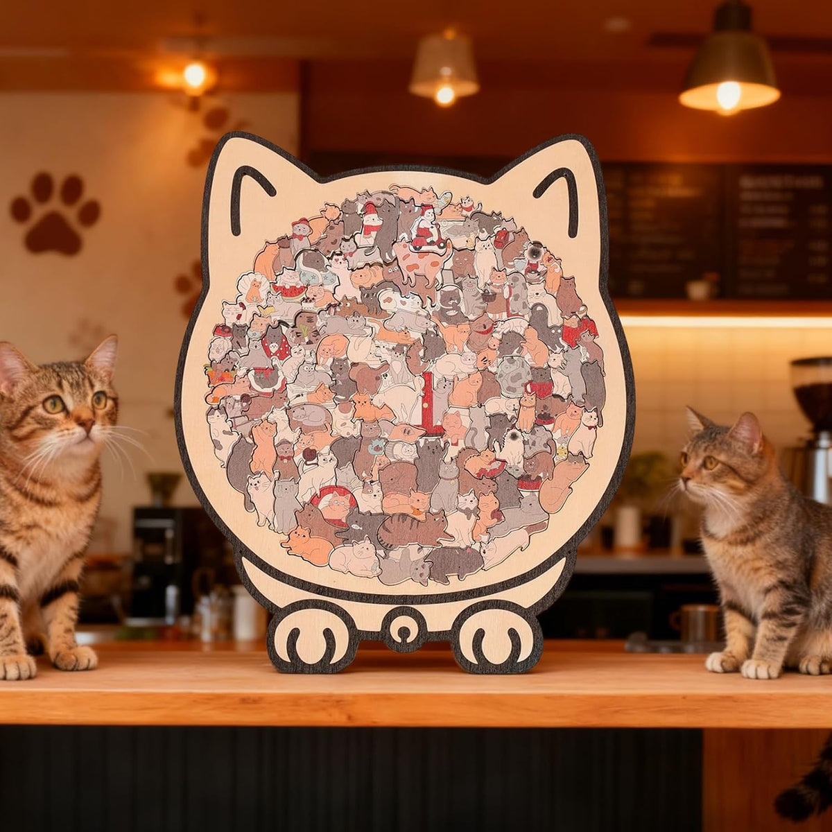 135-Piece Cat Shaped Wooden Jigsaw Puzzle - Morandi-Colored Wood Puzzle, Cute Animal Cats Wood Puzzles, Gift for C-At Lovers Home & Relaxation