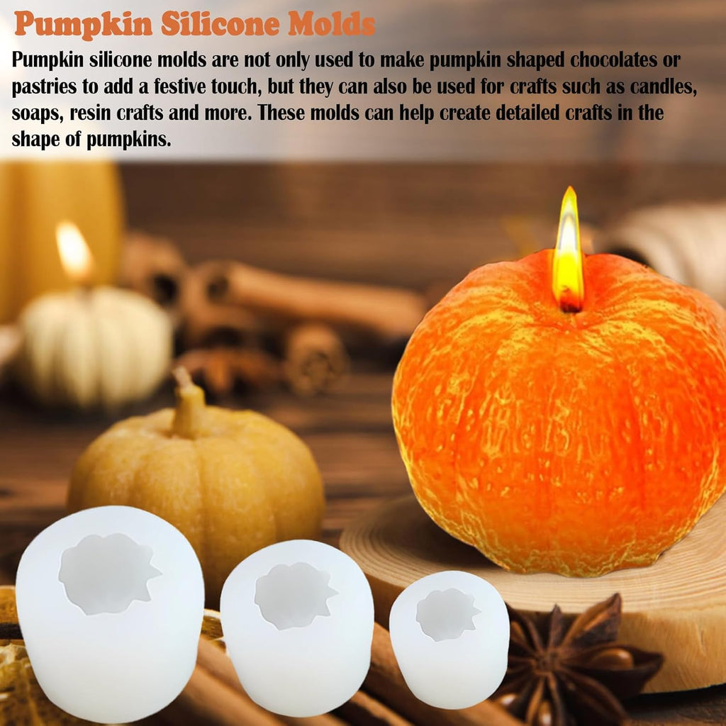 (3 Pack) Pumpkin Candle Molds,Thanksgiving Silicone Mold Fall Pumpkin Silicone Mold for Candles, Soap, Jelly, Chocolate and Home Crafts Decoration