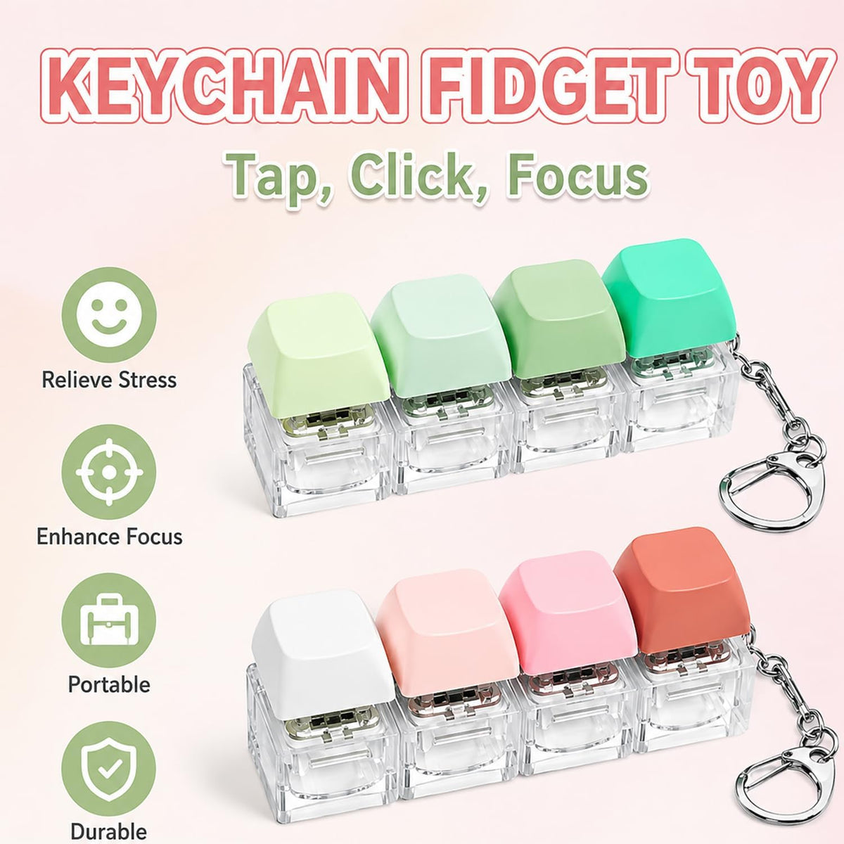 Keyboard Fidget Toy - 2Pcs Fidget Keyboard Keychain Fidget Toy Clicker Toy