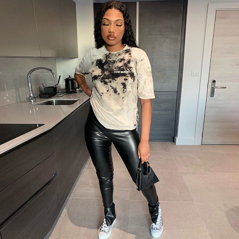 Split High Waist Skinny PU Leather Trousers