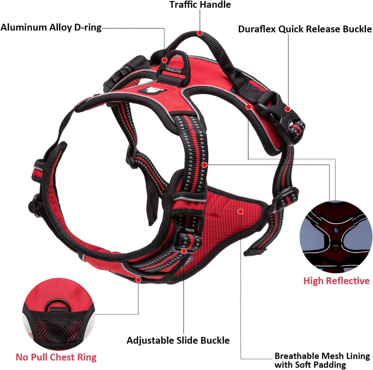 TRUE LOVE Adjustable No-Pull Dog Harness Reflective Vest, Purple, S