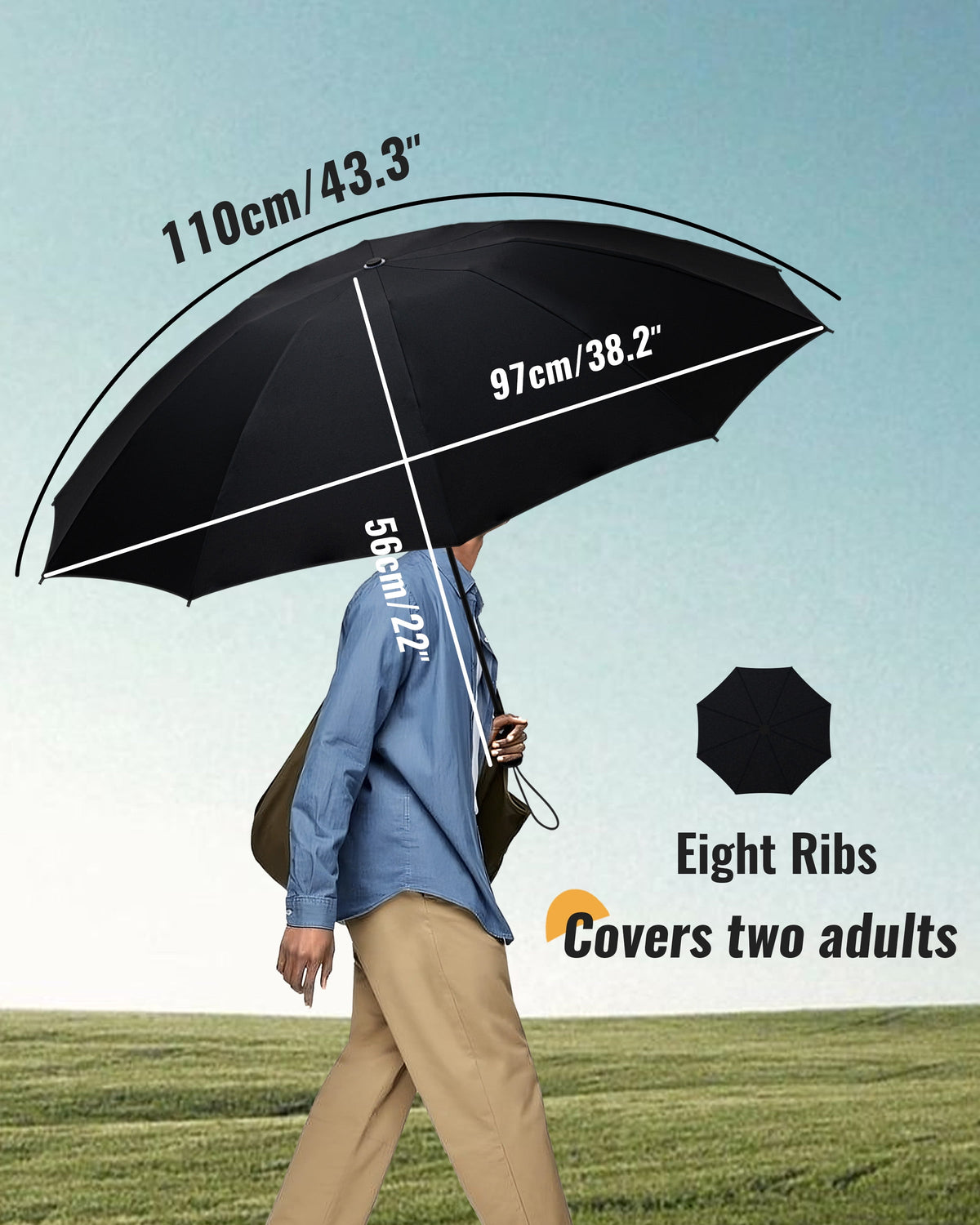 Chakipee Travel Compact Umbrella Windproof - Portable Automatic Umbrellas for Rain,8 Ribs Folding Umbrella,Portable 210T Fabric 97Cm Span,Black