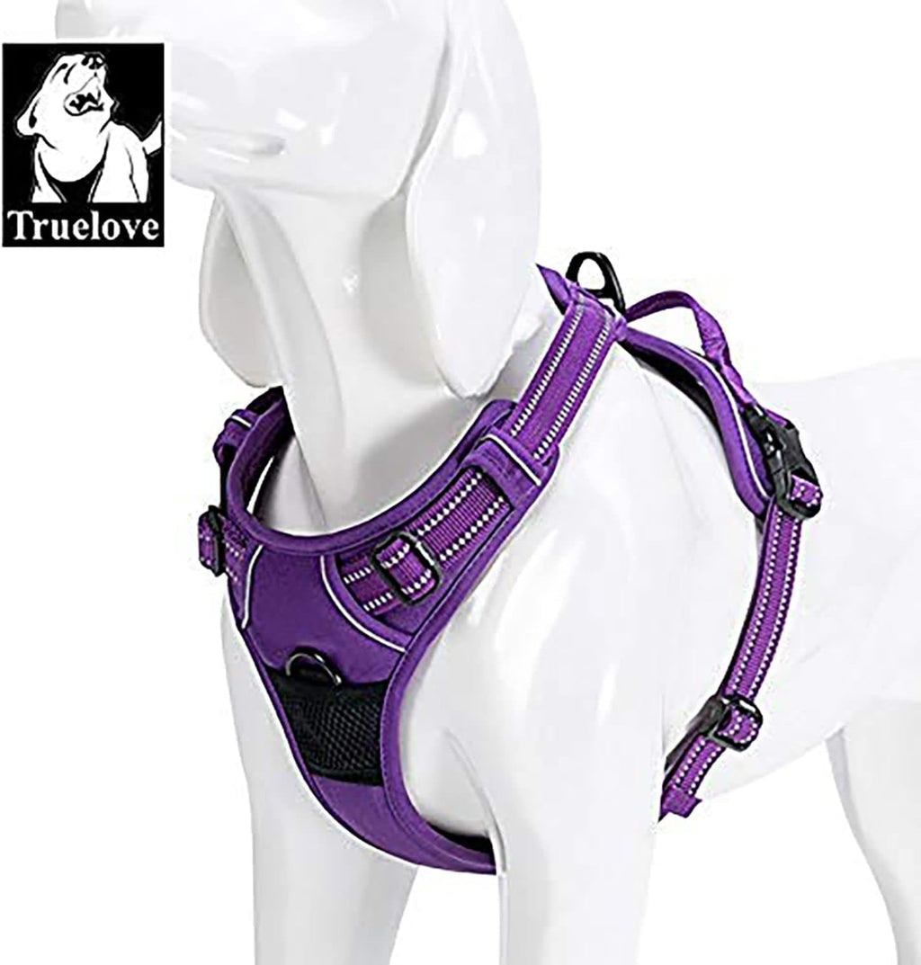 TRUE LOVE Adjustable No-Pull Dog Harness Reflective Vest, Purple, S