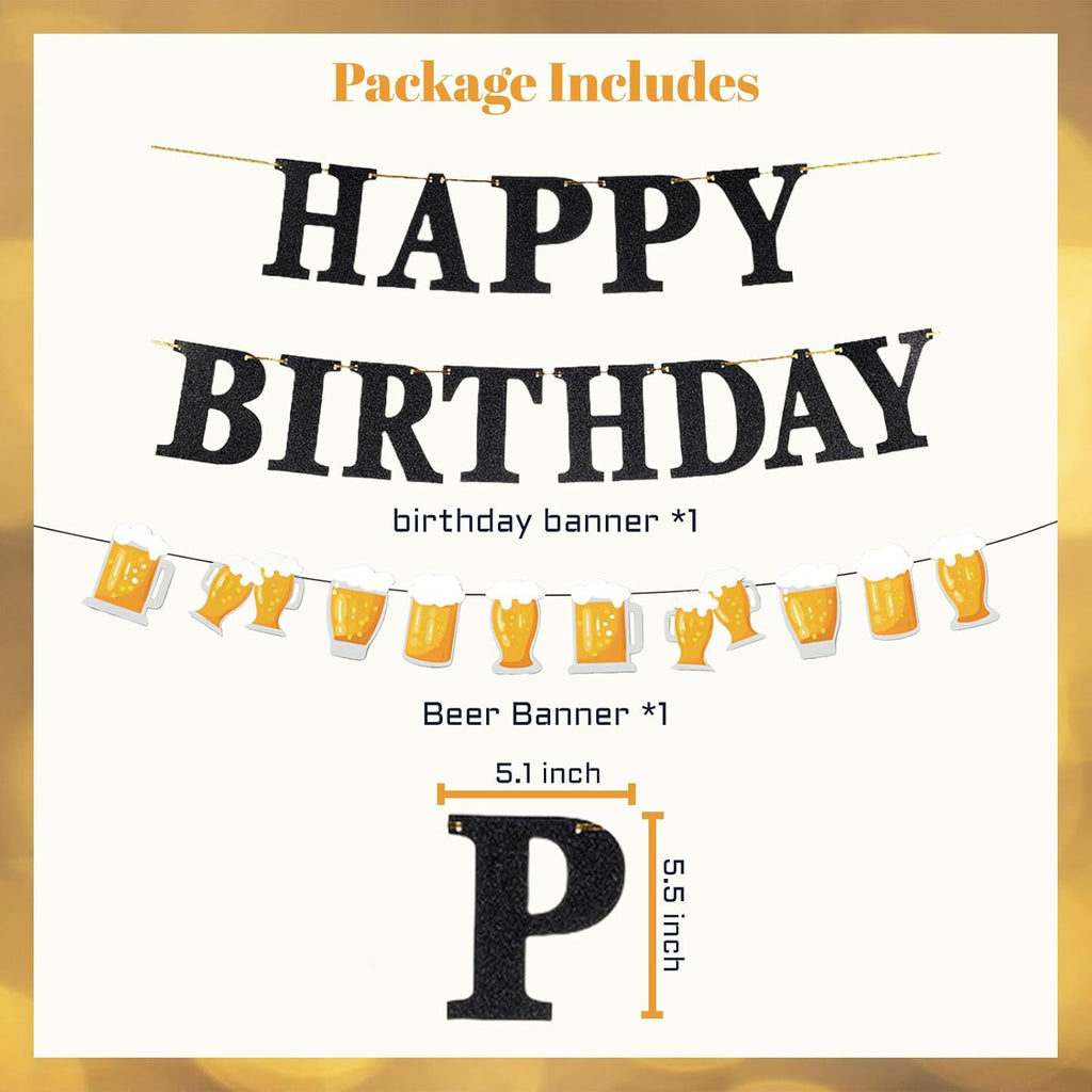 Black Gold Birthday Party Decorations Set - Happy Birthday Banner, Balloons, Latex Balloons, Themed Party Supplies for Men, Women