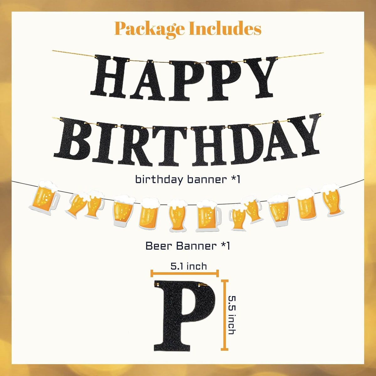 Black Gold Birthday Party Decorations Set - Happy Birthday Banner, Balloons, Latex Balloons, Themed Party Supplies for Men, Women