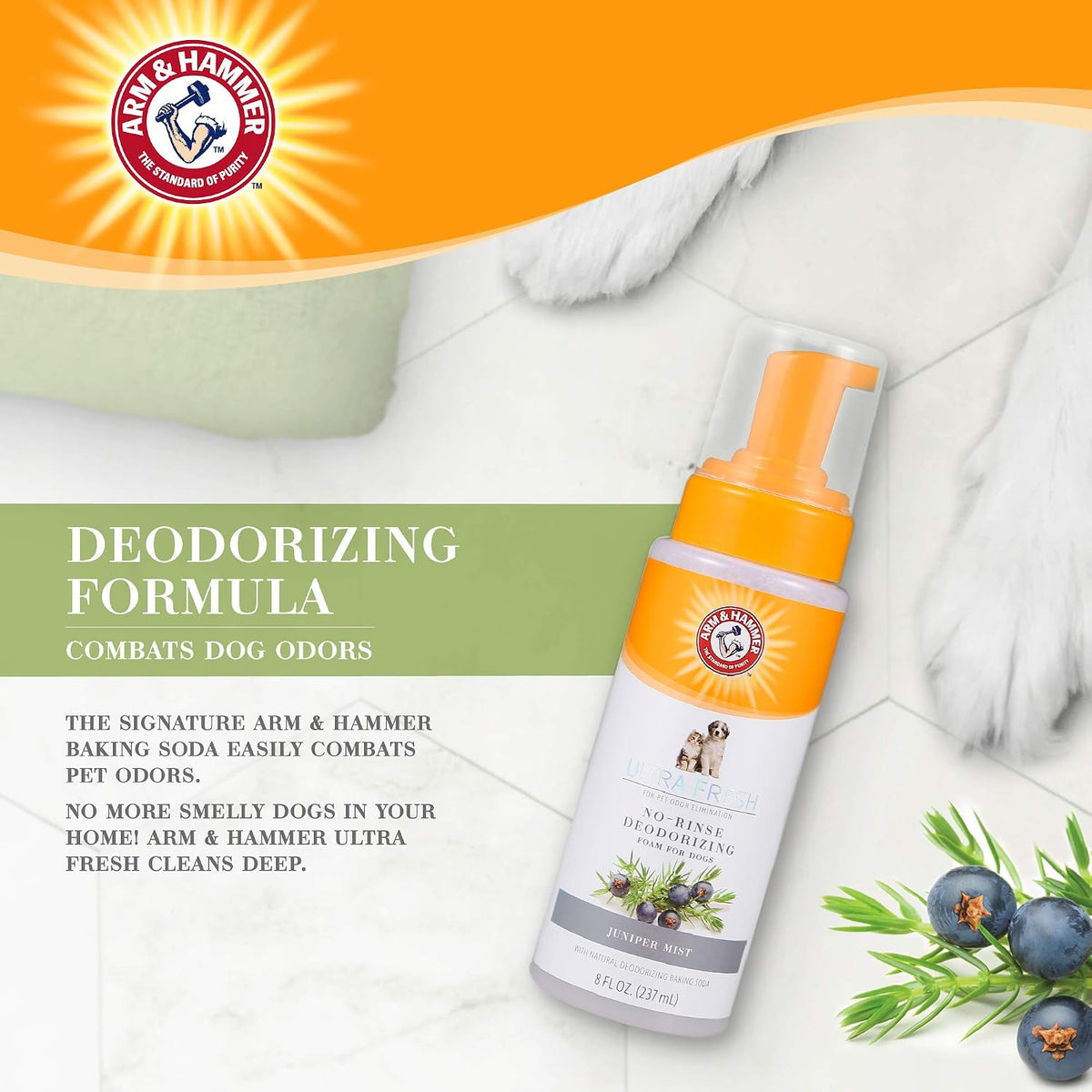 Ultra Fresh Waterless Dog Shampoo Foam, Juniper Mist, 8 Fl Oz