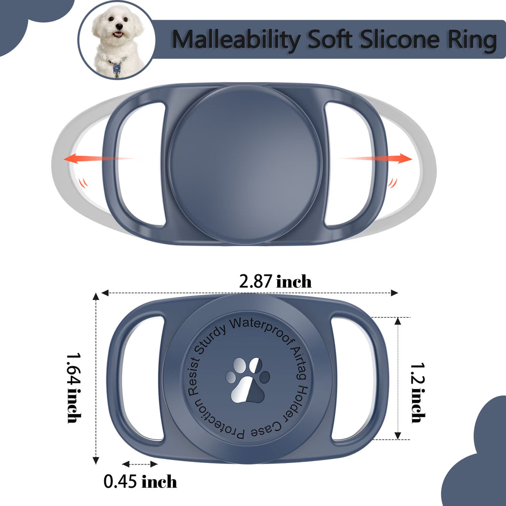 Airtag Dog Collar Holder, [1 Pack] Waterproof Airtag Case for Dog Collar, TPU & Silicone Full Body Covered Anti-Lost Apple Air Tag Collar Holder Airtag Case for Pet Collar Backpack, Navyblue
