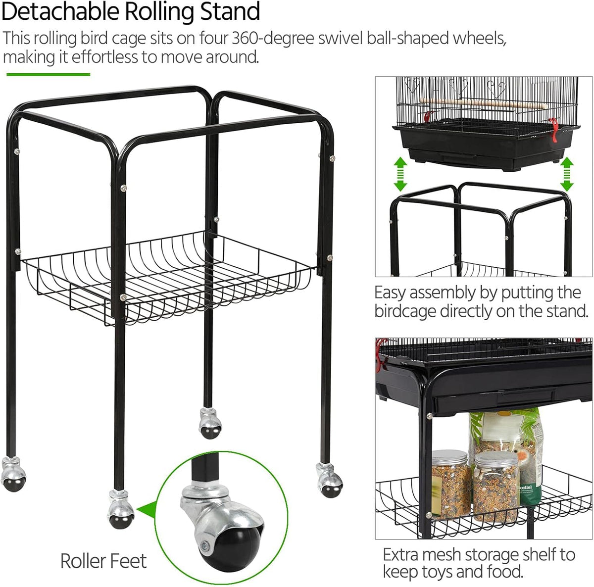 Yaheetech 64'' Open Top Bird Cage for Parakeets & Cockatiels, Black