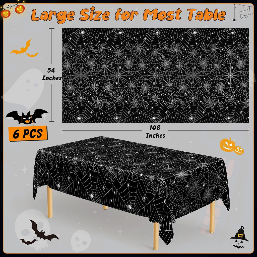 6 Pack Spiderweb Tablecloth 54" X 108" Halloween Table Cloths Disposable