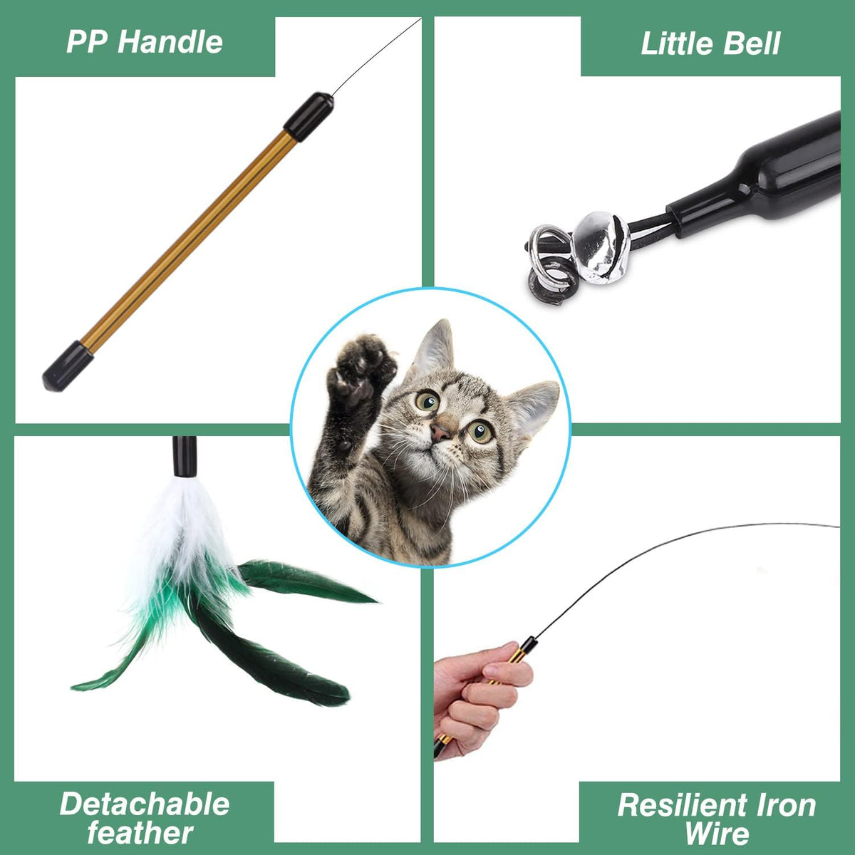 Feather Teaser Cat Toy, Interactive Feather Wand Cat Toy Flying Feather Cat Catc