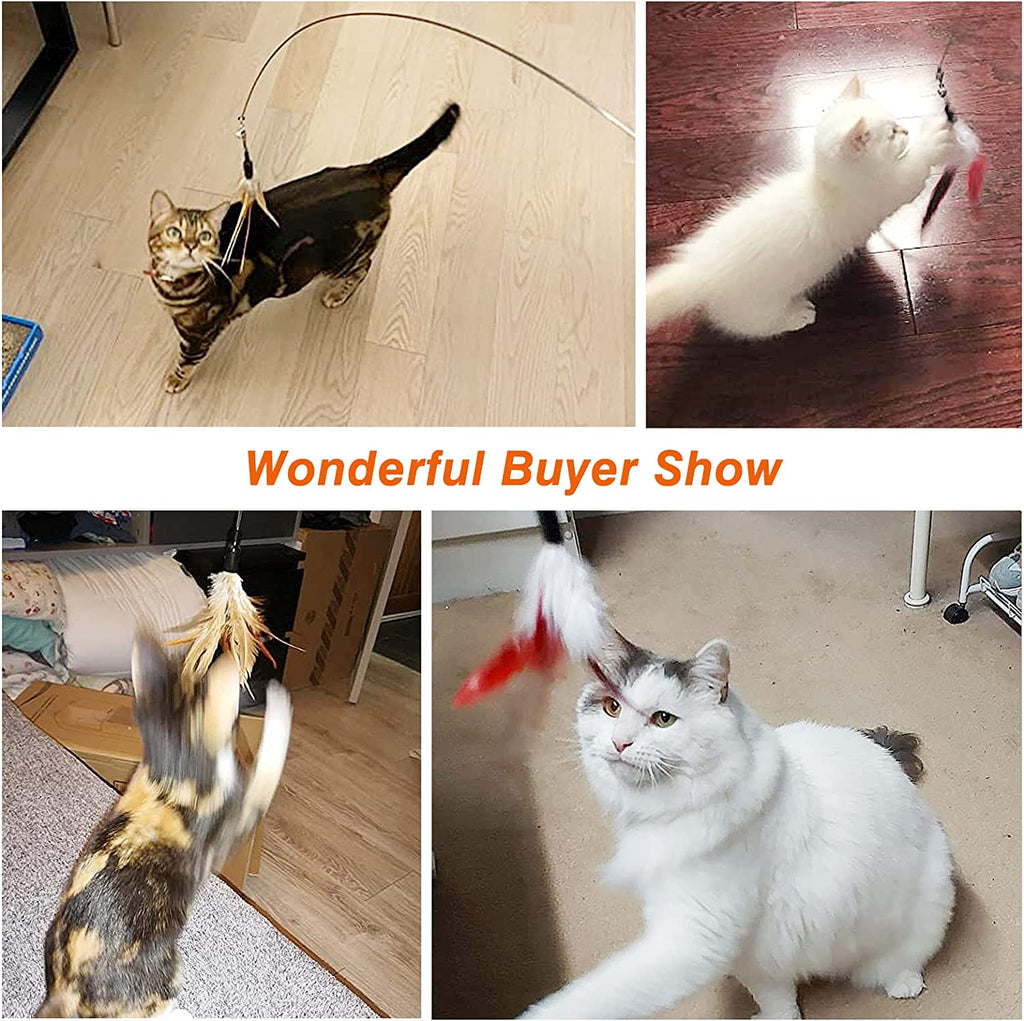 Feather Teaser Cat Toy, Interactive Feather Wand Cat Toy Flying Feather Cat Catc