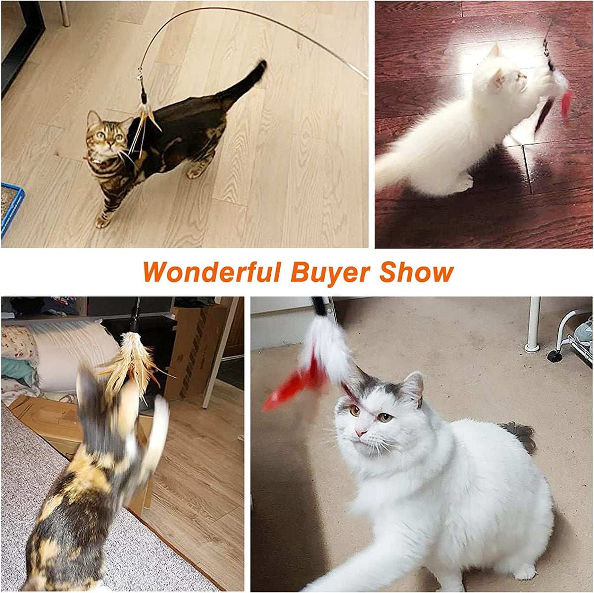Feather Teaser Cat Toy, Interactive Feather Wand Cat Toy Flying Feather Cat Catc