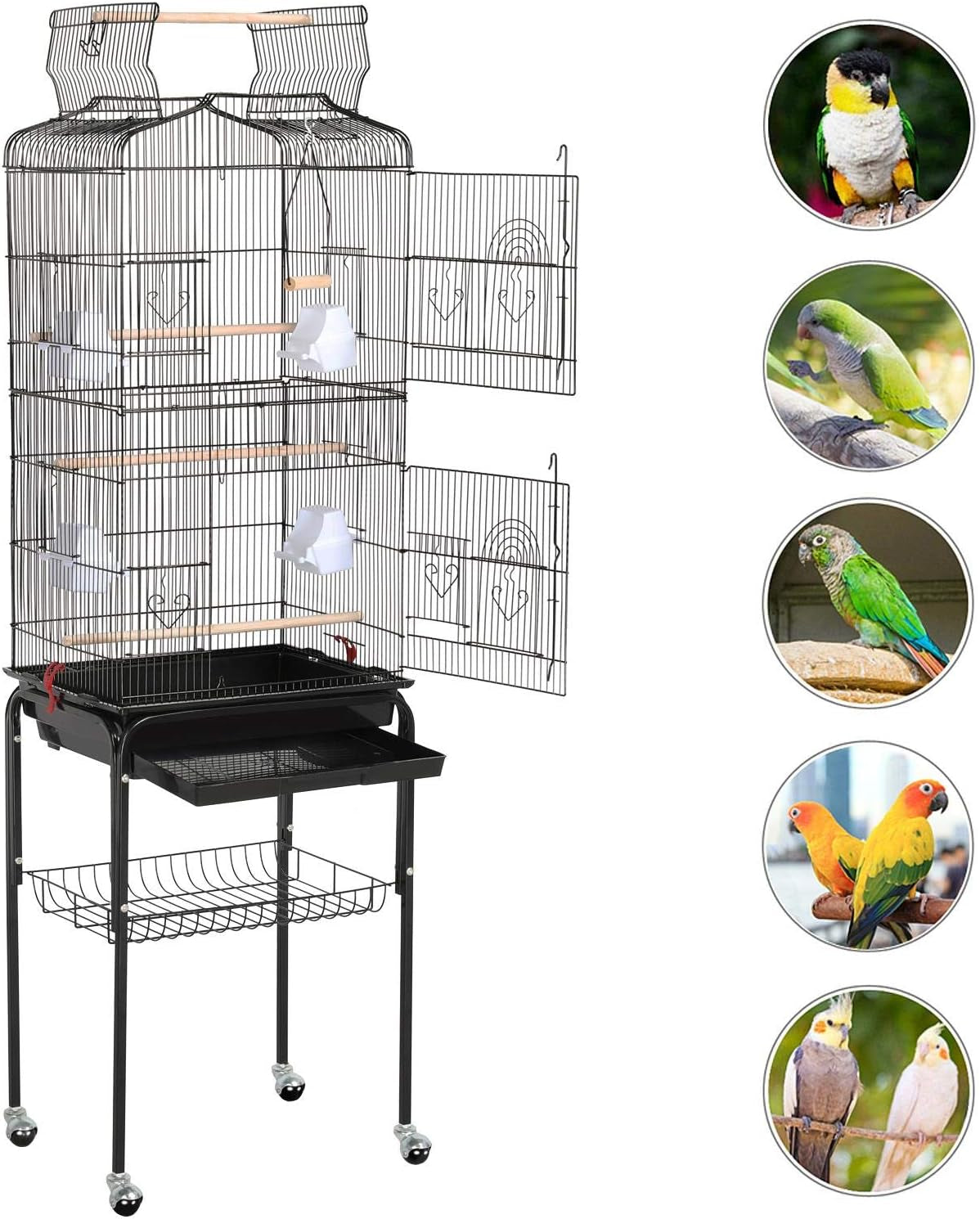 Yaheetech 64'' Open Top Bird Cage for Parakeets & Cockatiels, Black