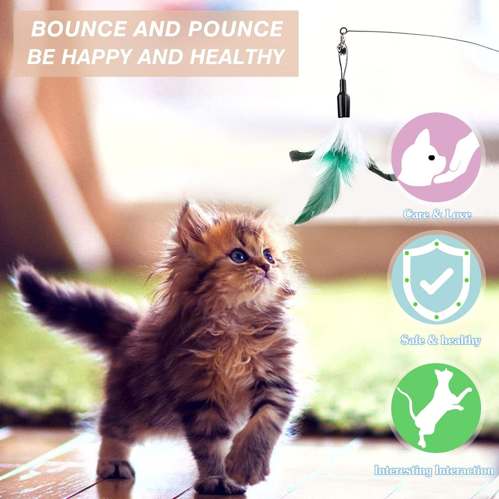 Feather Teaser Cat Toy, Interactive Feather Wand Cat Toy Flying Feather Cat Catc