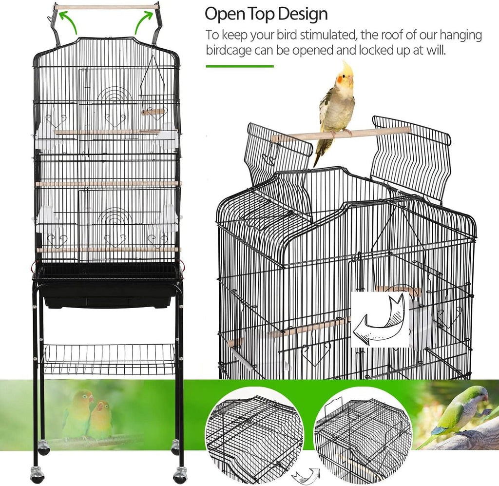 Yaheetech 64'' Open Top Bird Cage for Parakeets & Cockatiels, Black