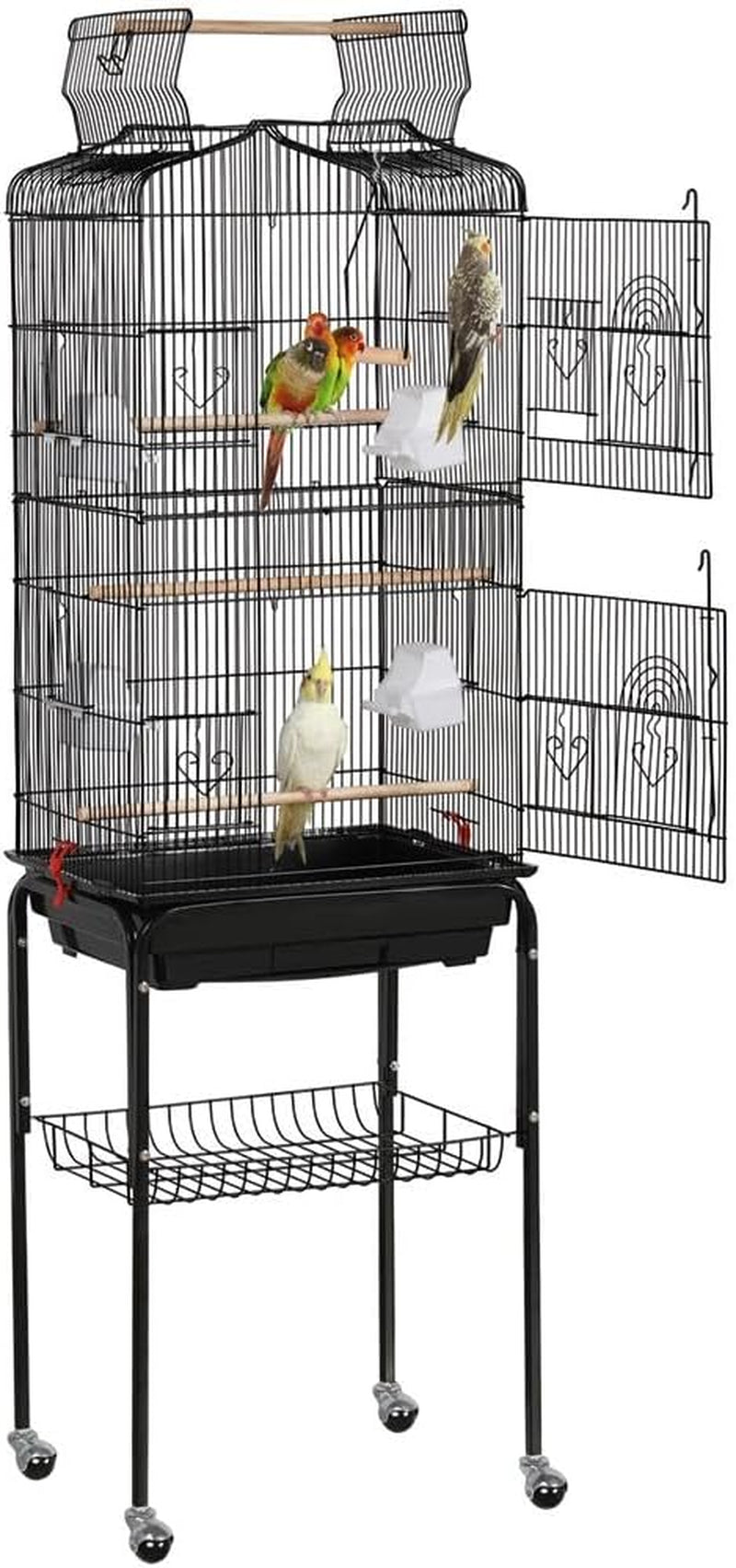 Yaheetech 64'' Open Top Bird Cage for Parakeets & Cockatiels, Black
