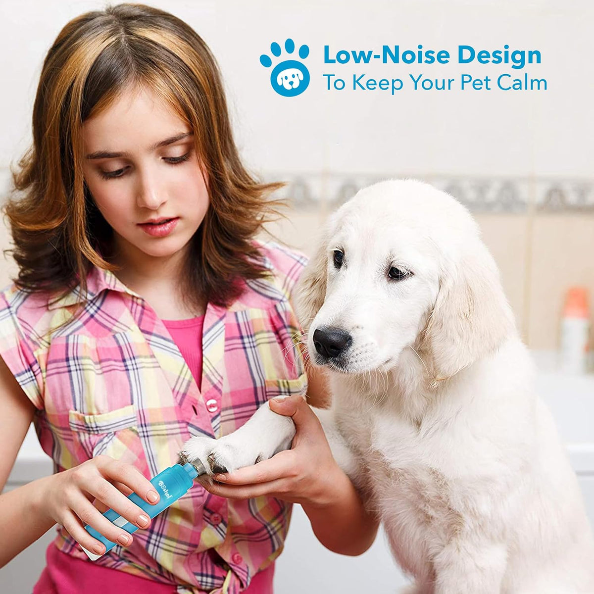 Dog Nail Grinder with 2-Speed Motor, Low Quiet Noise Electric Pet Trimmer for Safe Paw Grooming, Rechargeable and Portable Nail File for Large Dogs, Small Puppies and Cats