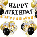 Black Gold Birthday Party Decorations Set - Happy Birthday Banner, Balloons, Latex Balloons, Themed Party Supplies for Men, Women