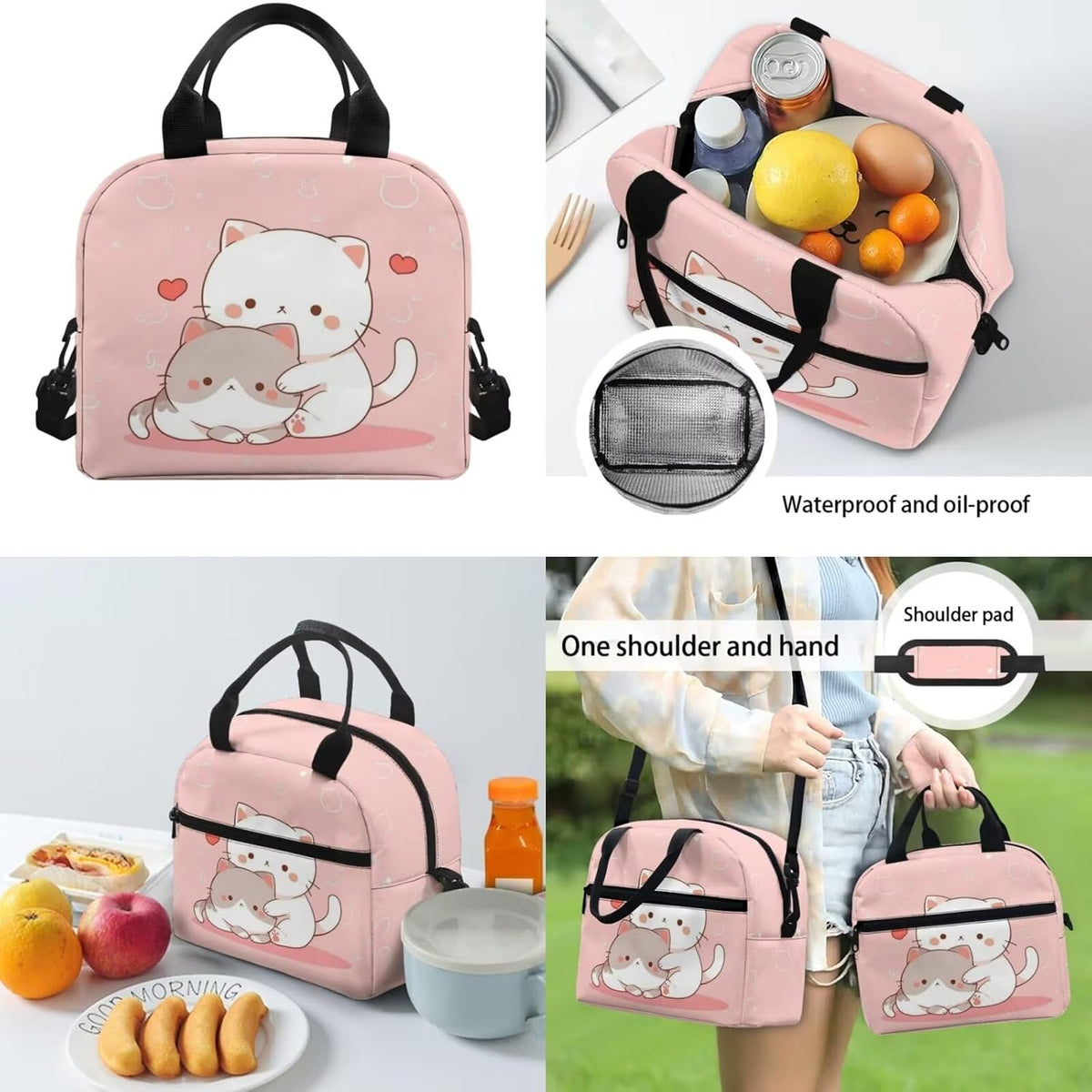 Kawaii Cat Backpack Girls Kids School Bag with Lunch Bag