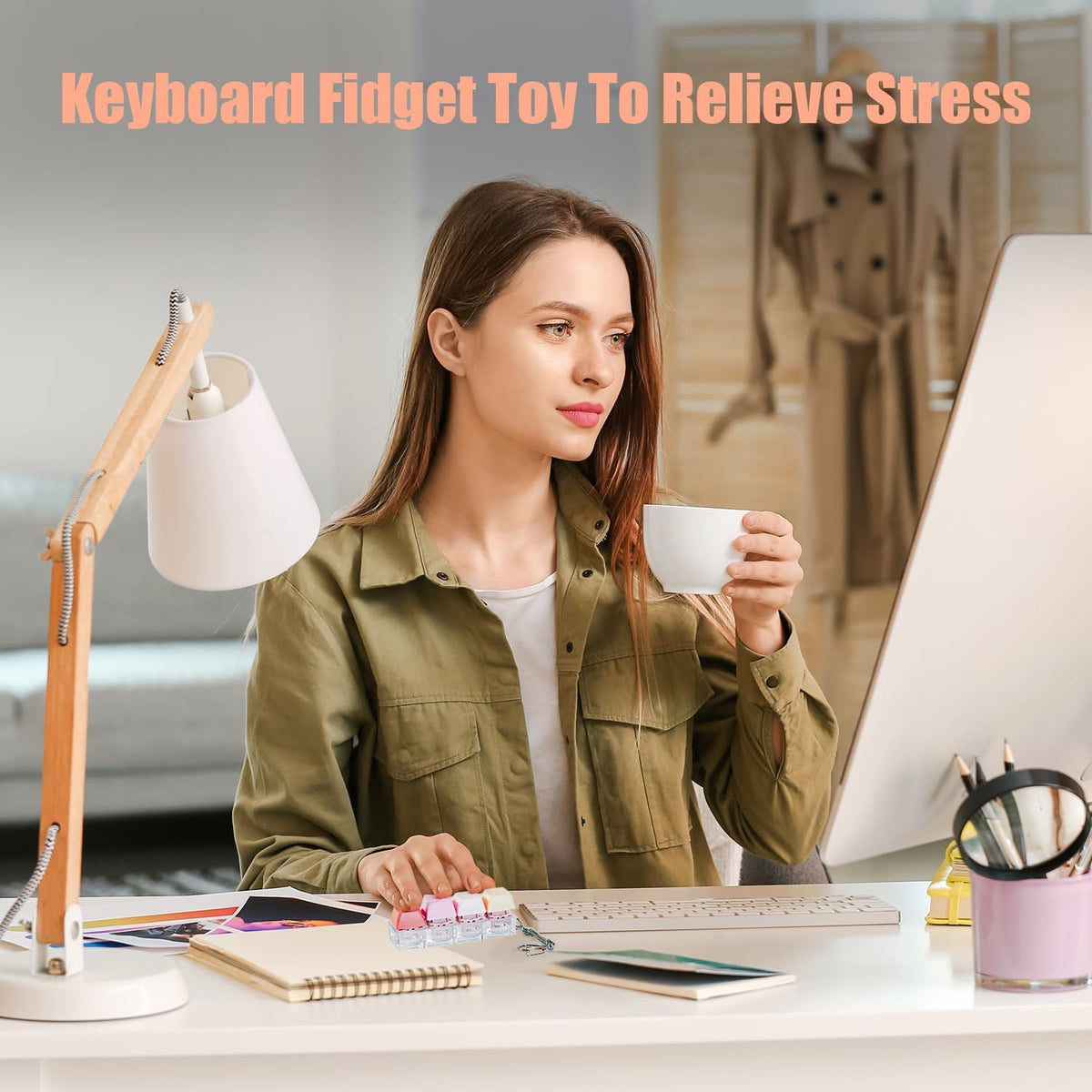 Keyboard Fidget Toy - 2Pcs Fidget Keyboard Keychain Fidget Toy Clicker Toy
