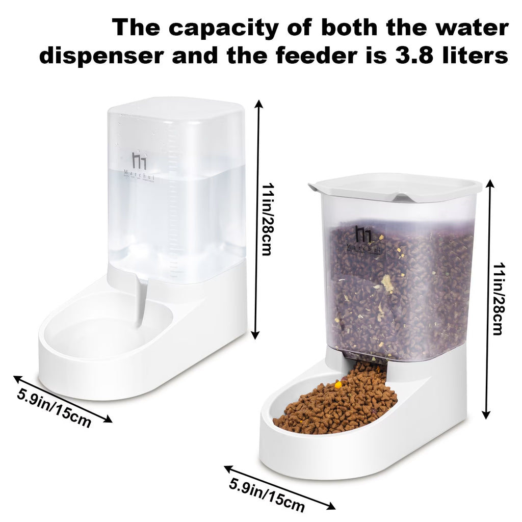 Automatic Gravity Pet Feeder and Water Dispenser Set for Cats Dogs, 3.8L, 2 Pack