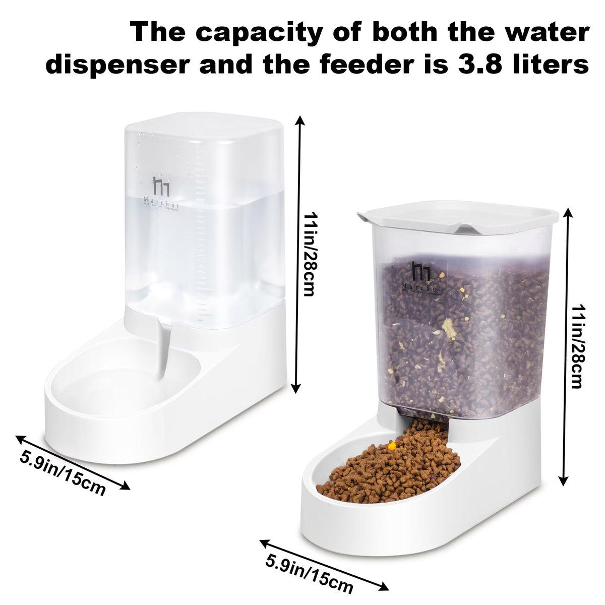 Automatic Gravity Pet Feeder and Water Dispenser Set for Cats Dogs, 3.8L, 2 Pack
