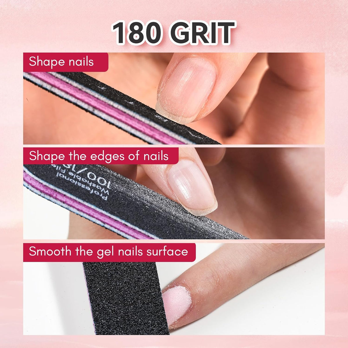 Makartt Nail Files 100/180 Grit - 10Pcs Double Sides Black