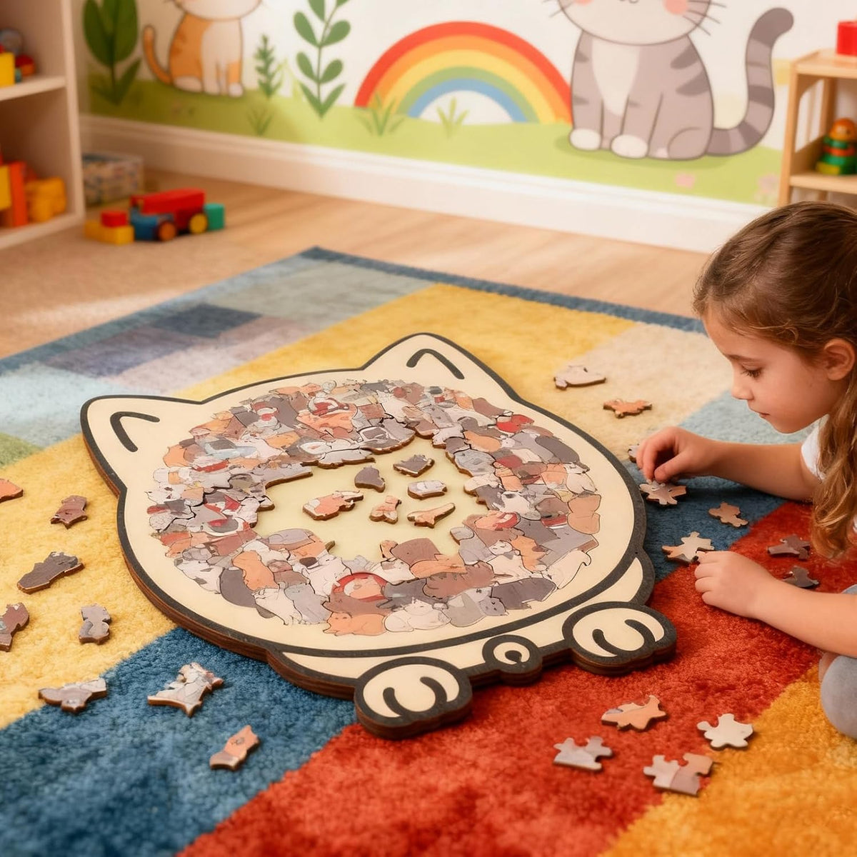 135-Piece Cat Shaped Wooden Jigsaw Puzzle - Morandi-Colored Wood Puzzle, Cute Animal Cats Wood Puzzles, Gift for C-At Lovers Home & Relaxation