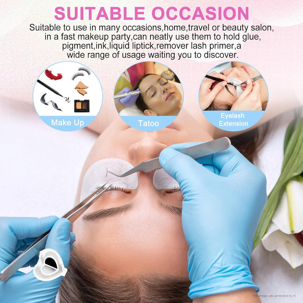 NXJ INFILILA Glue Rings for Eyelash Extensions 100PCS Disposable Rings for Lashes Lovely Heart Shape, Makeup Plastic Nail Art Glue Cups Lash Extension Supplies for Eyelash Extensions White