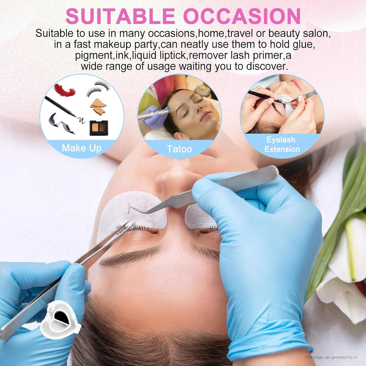 NXJ INFILILA Glue Rings for Eyelash Extensions 100PCS Disposable Rings for Lashes Lovely Heart Shape, Makeup Plastic Nail Art Glue Cups Lash Extension Supplies for Eyelash Extensions White