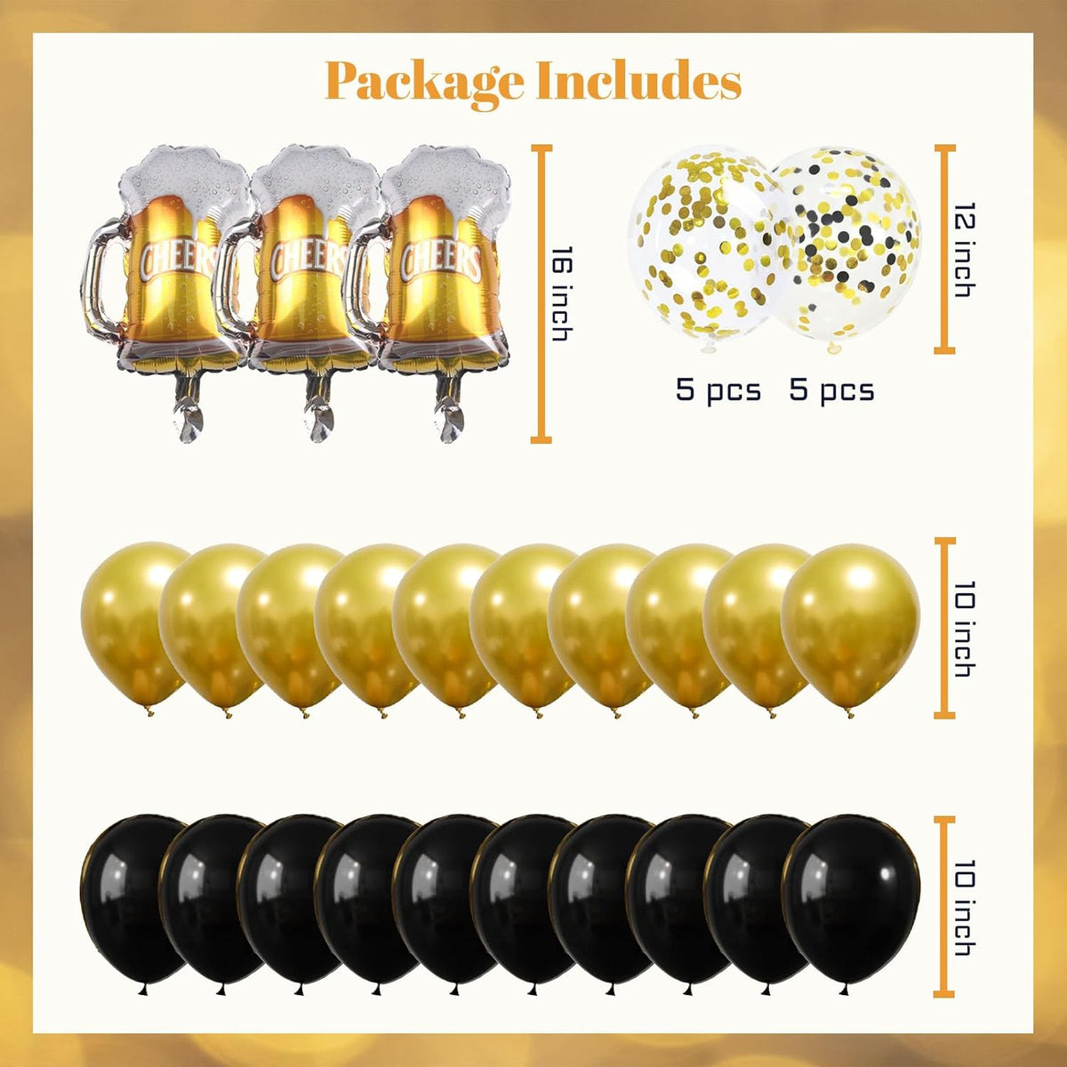 Black Gold Birthday Party Decorations Set - Happy Birthday Banner, Balloons, Latex Balloons, Themed Party Supplies for Men, Women