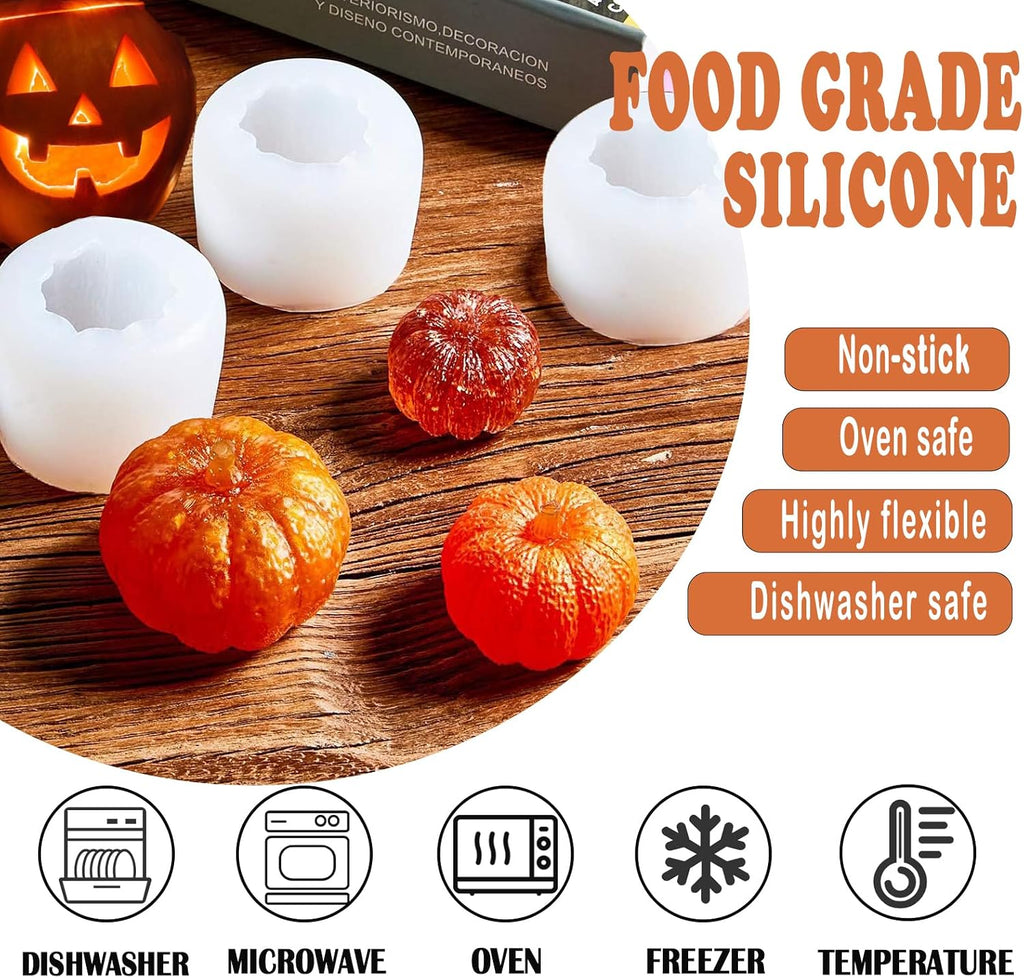(3 Pack) Pumpkin Candle Molds,Thanksgiving Silicone Mold Fall Pumpkin Silicone Mold for Candles, Soap, Jelly, Chocolate and Home Crafts Decoration