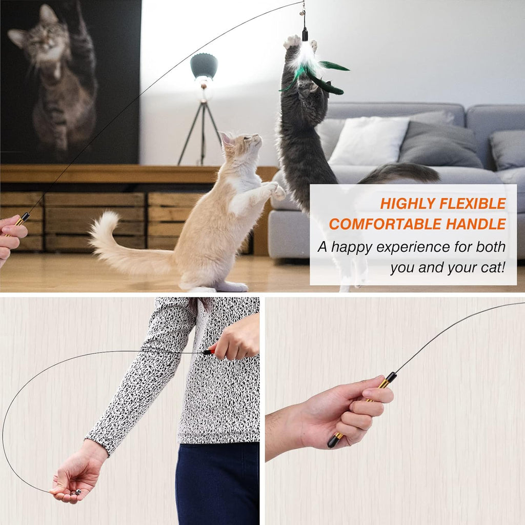 Feather Teaser Cat Toy, Interactive Feather Wand Cat Toy Flying Feather Cat Catc