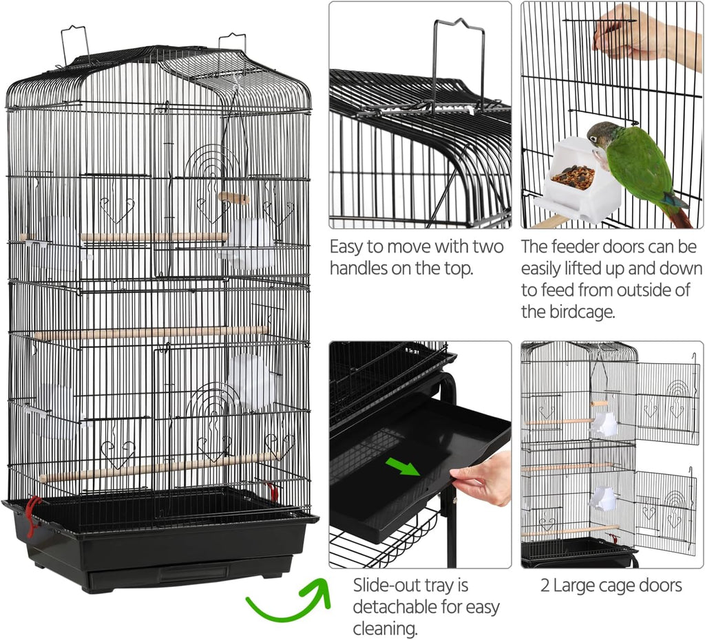 Yaheetech 64'' Open Top Bird Cage for Parakeets & Cockatiels, Black