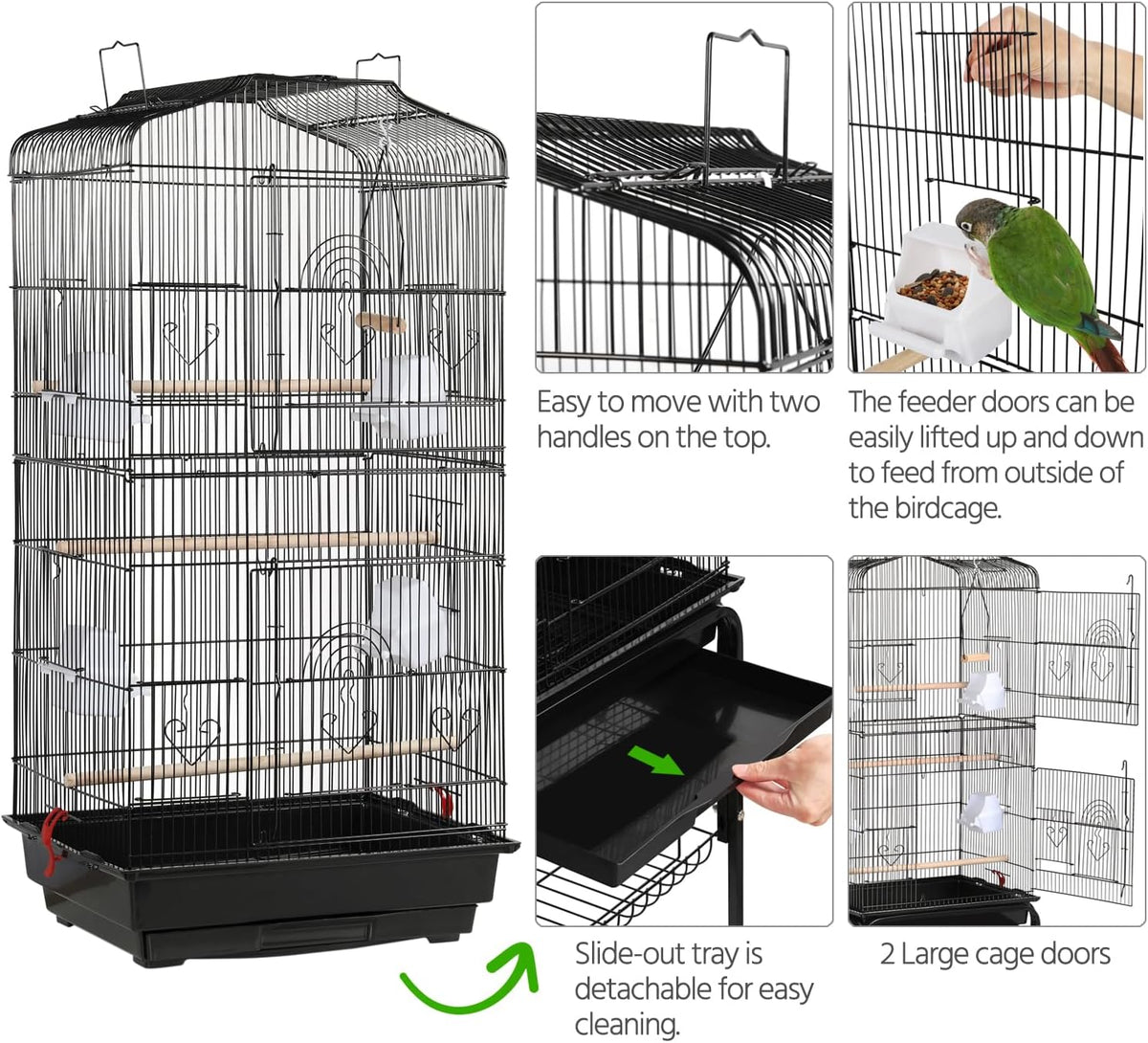 Yaheetech 64'' Open Top Bird Cage for Parakeets & Cockatiels, Black