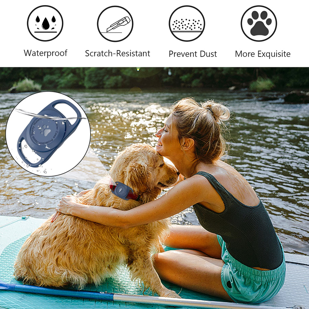 Airtag Dog Collar Holder, [1 Pack] Waterproof Airtag Case for Dog Collar, TPU & Silicone Full Body Covered Anti-Lost Apple Air Tag Collar Holder Airtag Case for Pet Collar Backpack, Navyblue
