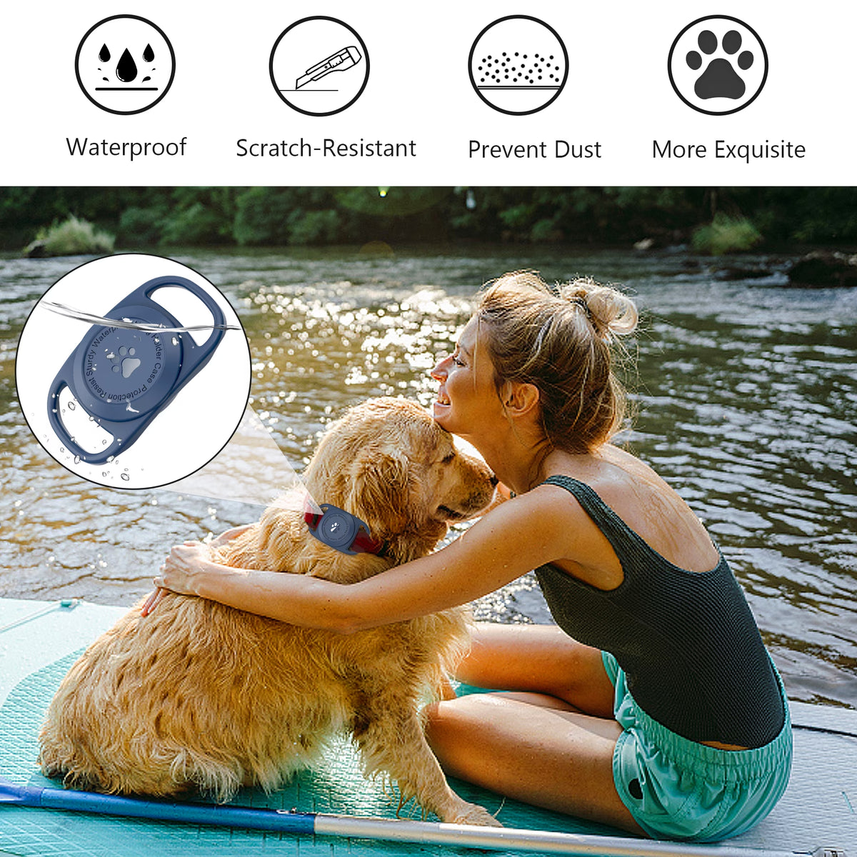 Airtag Dog Collar Holder, [1 Pack] Waterproof Airtag Case for Dog Collar, TPU & Silicone Full Body Covered Anti-Lost Apple Air Tag Collar Holder Airtag Case for Pet Collar Backpack, Navyblue
