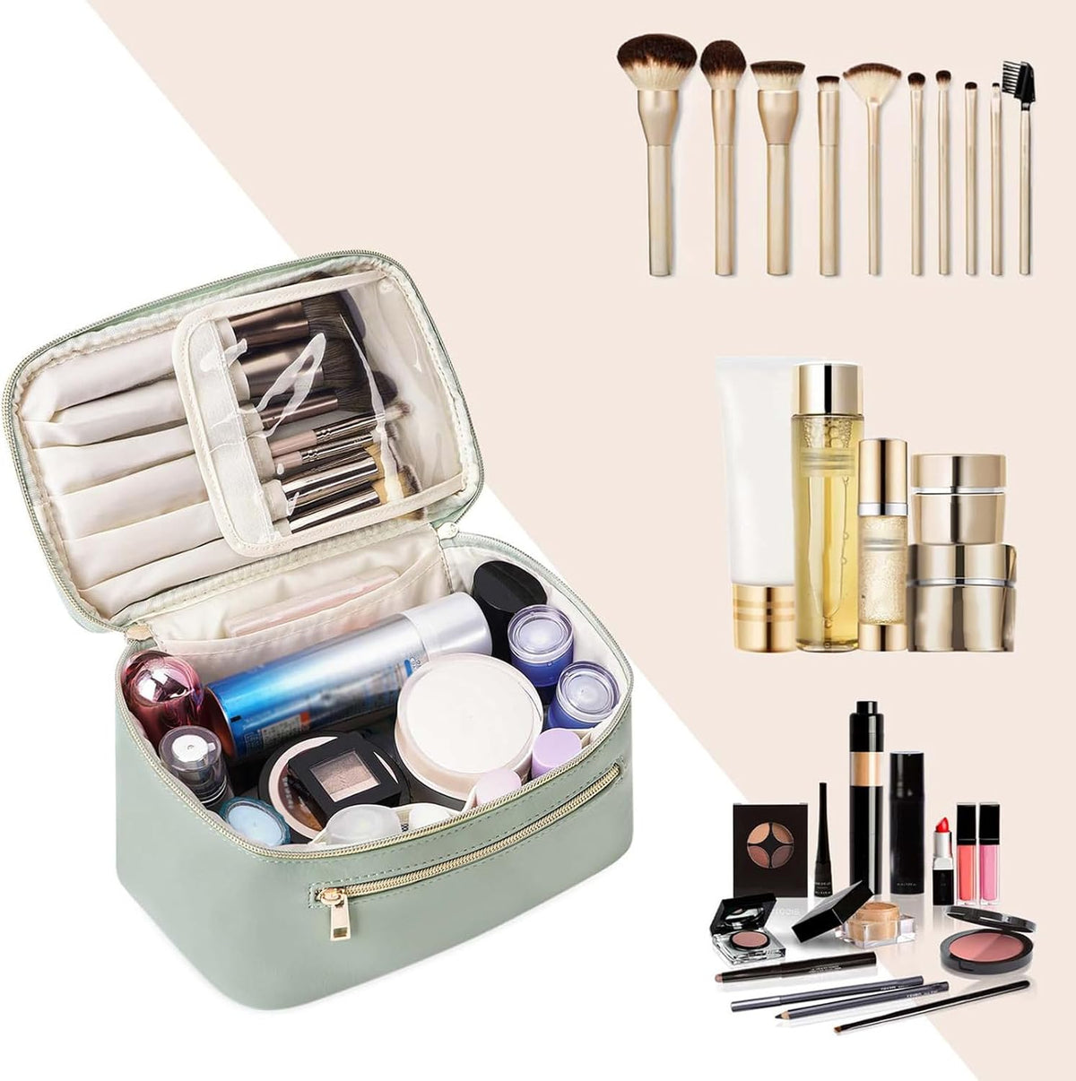 Wandering Nature Makeup Bag, Women Travel Make up Vanity Case with Handle