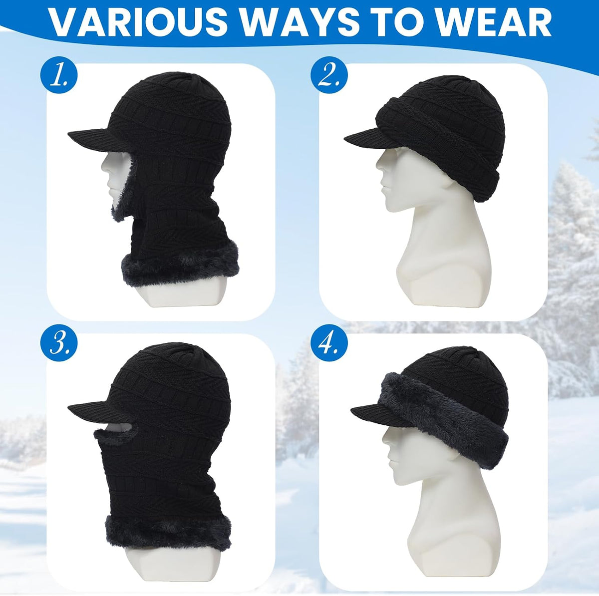 Winter Balaclava Beanie Hat Knit Thermal Ski Mask for Men Women