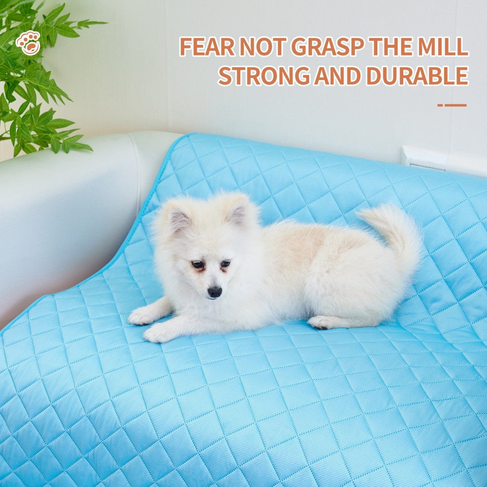 Pet cooling mat with dog